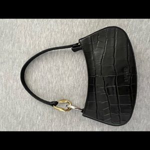 Staud Black Faux Croc Ollie Bag